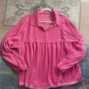Women's Boutique Pink Ribbed Peplum Long-Sleeve Top